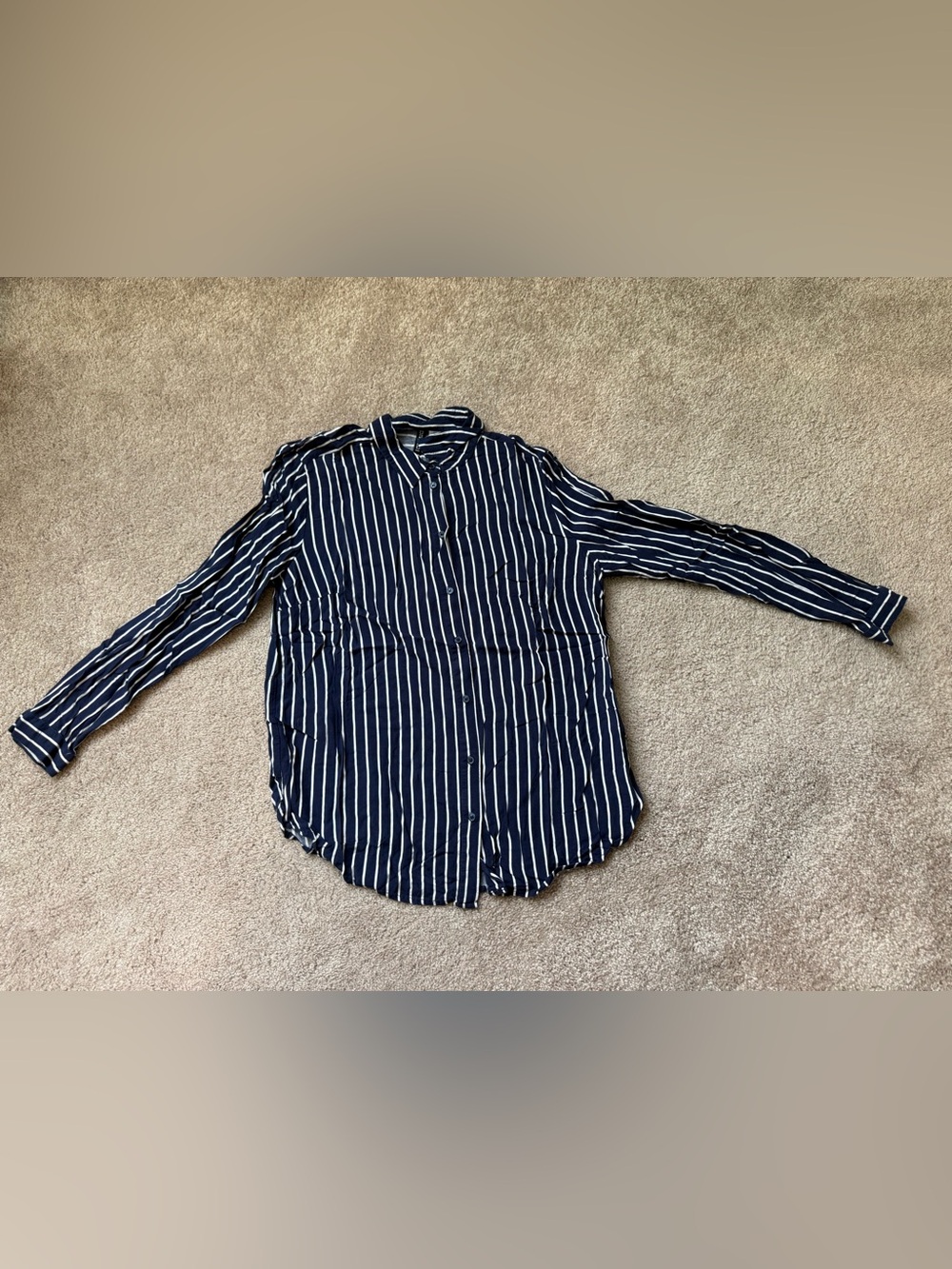H&M | Navy & White | Striped Button Front Blouse | Size 8